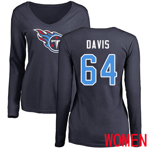 Tennessee Titans Navy Blue Women Nate Davis Name and Number Logo NFL Football #64 Long Sleeve T Shirt